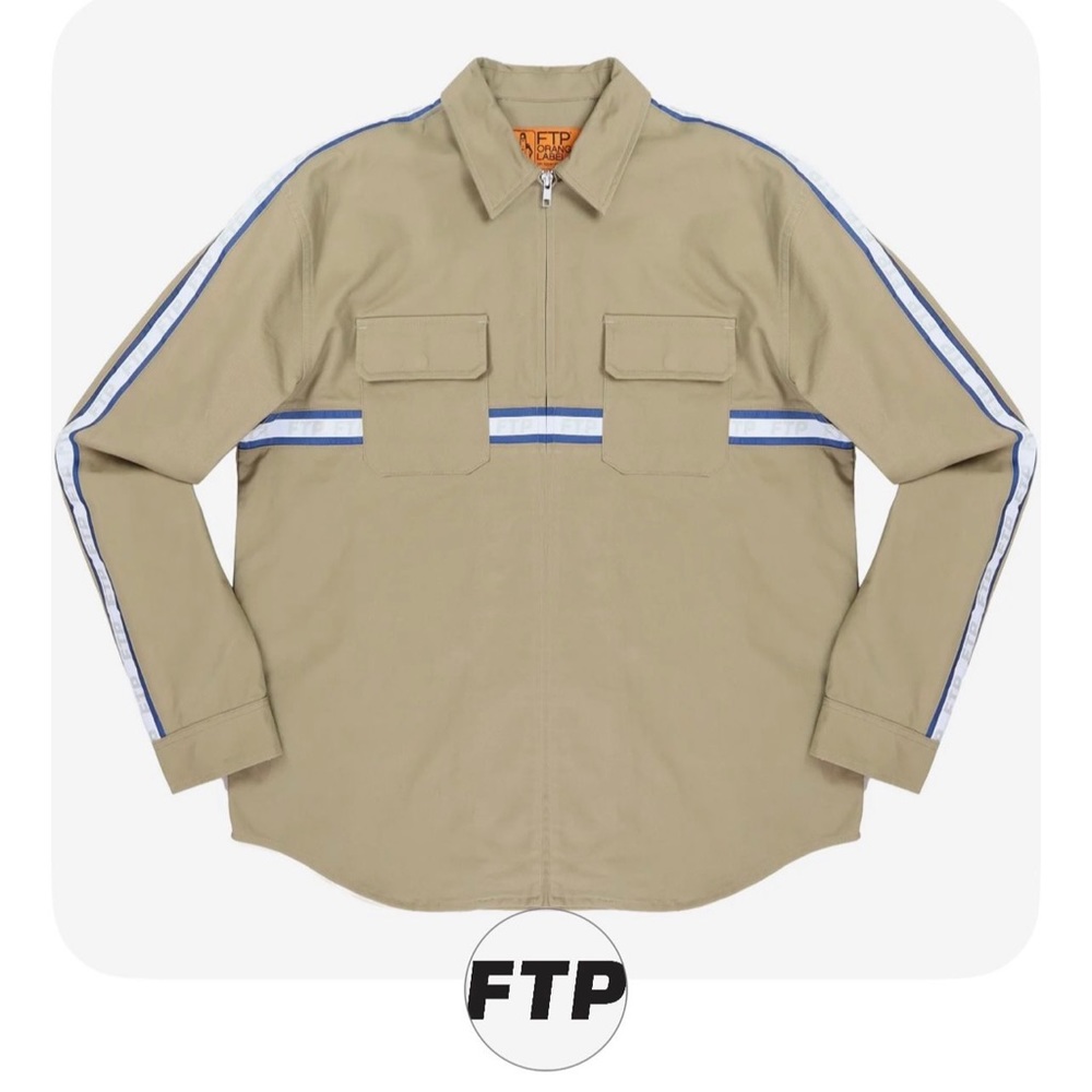 FTP Logo tape zip up khaki work shirt